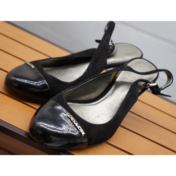 Coach Weiling Slingbacks Black Patent Leather And Suede 3” Heel Round Toe 8B - Picture 1 of 8
